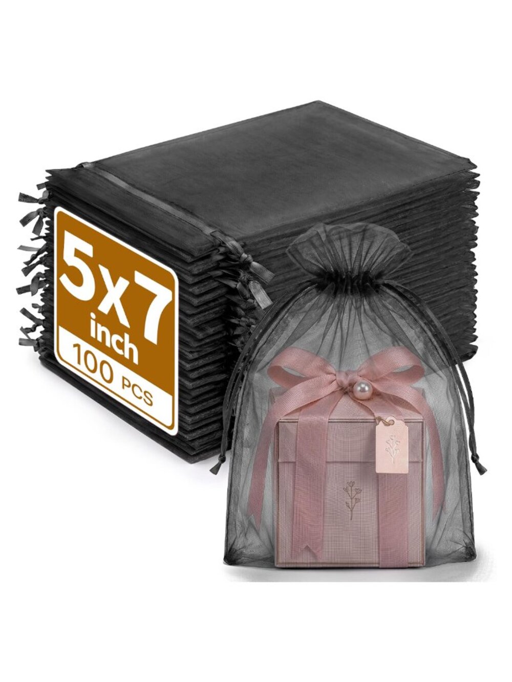 100PCS Organza Gift Bags 5x7" Mesh Drawstring Party Favor Bags